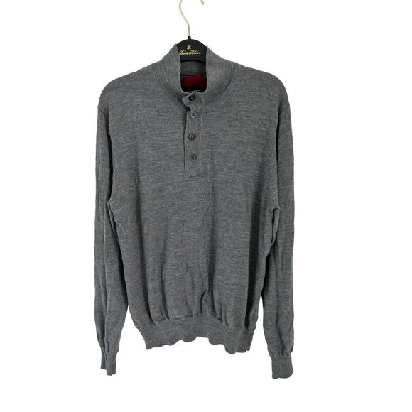 CULLEN Merino Wool Henley Knitted Long Sleeve Gray High Neck - Picture 1 of 7